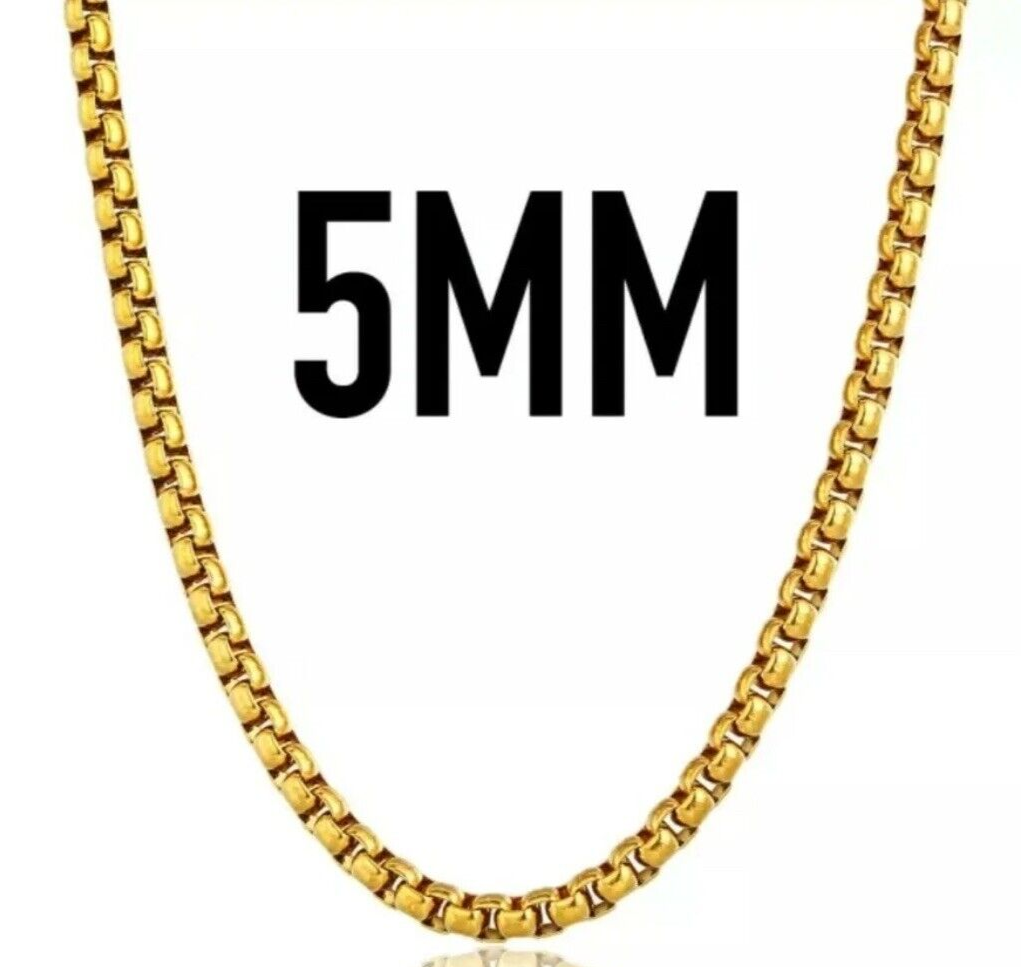 GENUINE Stainless Steel Gold 5mm Round Box Unisex Chain Necklace Men Women