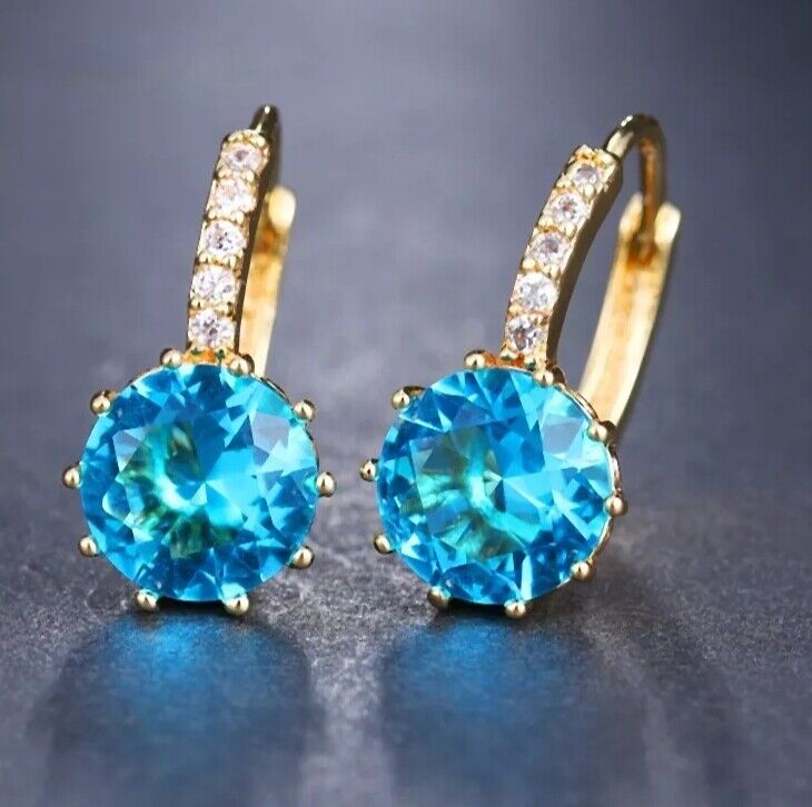 Women Earrings 14K Gold Plated Heart Shaped Cubic Zirconia CZ 925 Drop Earrings