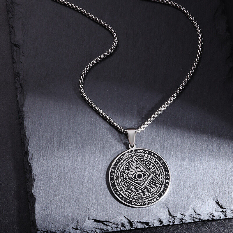Classic Masonic Pyramid All Seeing Eye Pendant Stainless Steel Medal Necklace