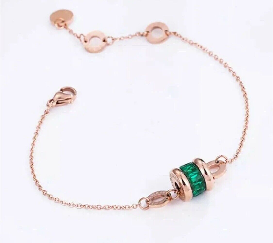 Gold & Emerald Set Of Dark Green Jewellery 4mm CZ Necklace & Bracelet Xmas Gift