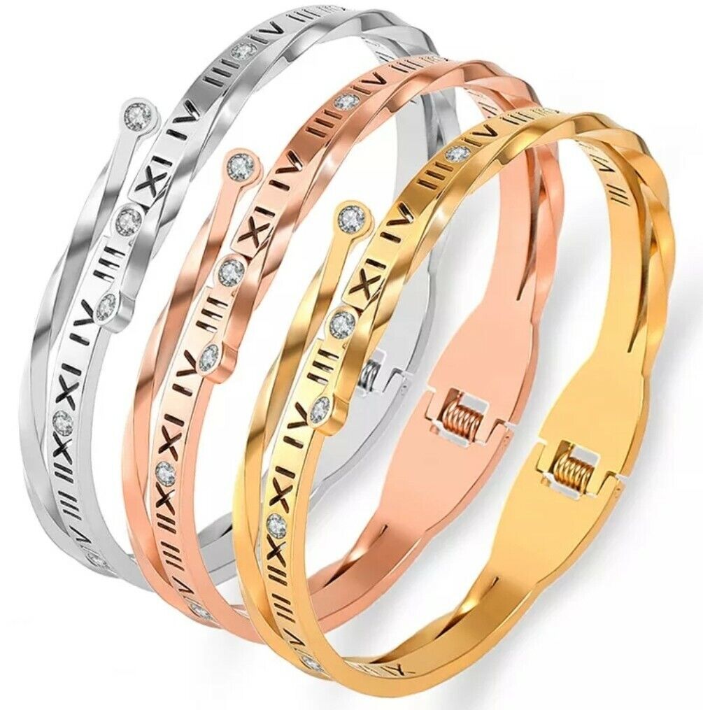 Classic Roman Numeral Numbers Stainless Steel Crystal Magnetic Bracelet