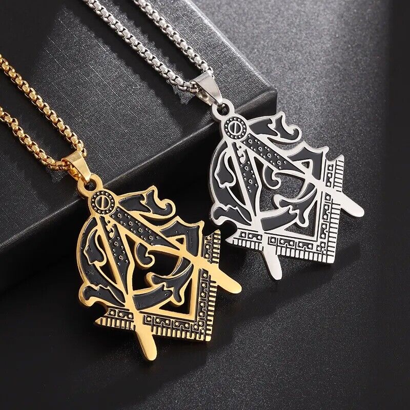 Classic Masonic Pyramid Masonic Stainless Steel Medal Compass Freemason Necklace