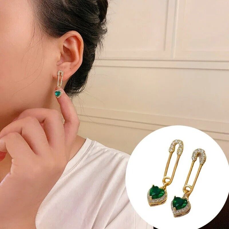 Punk Safety Pin Gold Stud Earrings Rhinestone Geometric Stylish Earrings Women