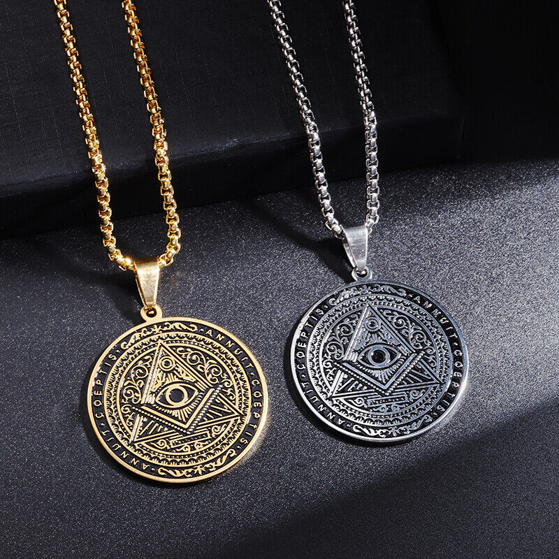 Classic Masonic Pyramid All Seeing Eye Pendant Stainless Steel Medal Necklace