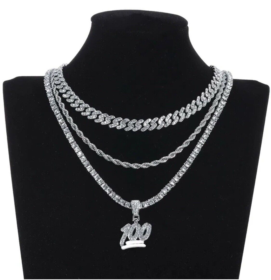 GOLD Tennis Necklace Chain 4mm CZ +FREE KEEP IT 100 Emoji Iced Out 18K Pendant