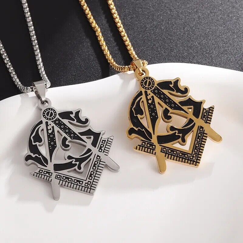 Classic Masonic Pyramid Masonic Stainless Steel Medal Compass Freemason Necklace