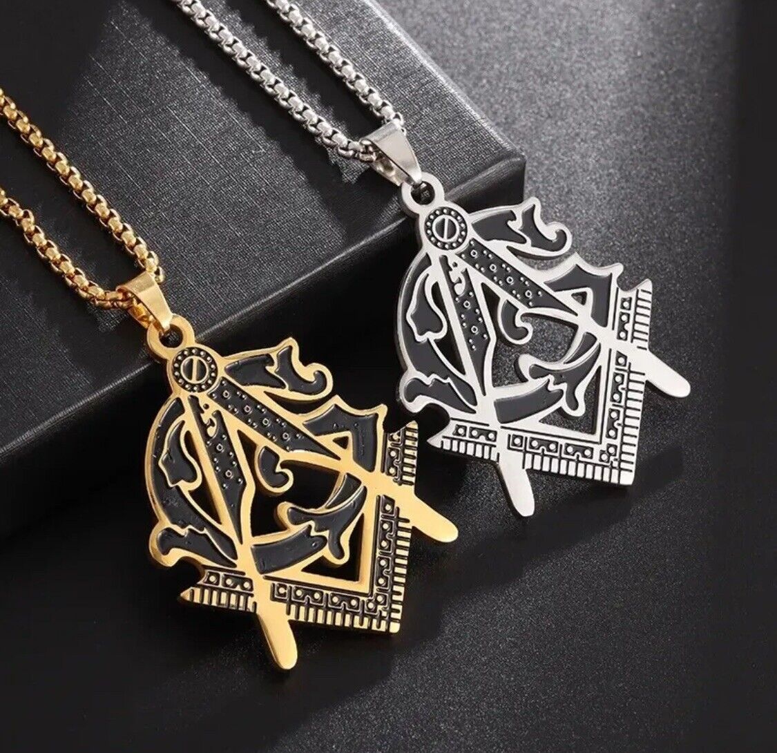 Classic Masonic Pyramid Masonic Stainless Steel Medal Compass Freemason Necklace
