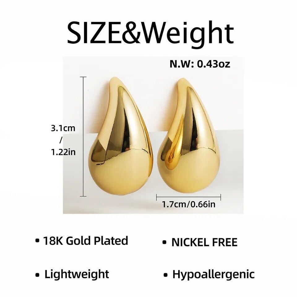 Latest Gold Asymmetrical Half Moon Tear Drop Chunky Gold Hoop Hook Earrings