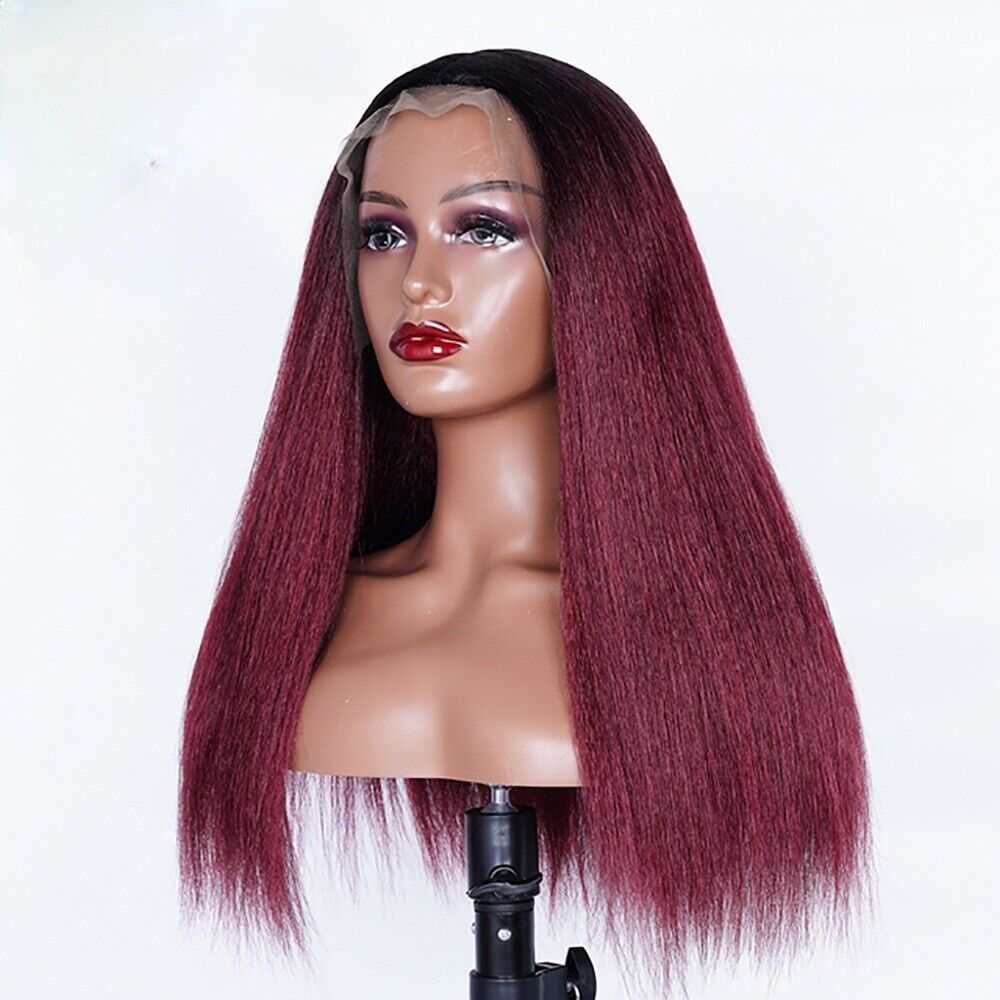 Kinky Straight Yaki Wig + Baby Hair Glueless 220% Density Heat Resistant 26"