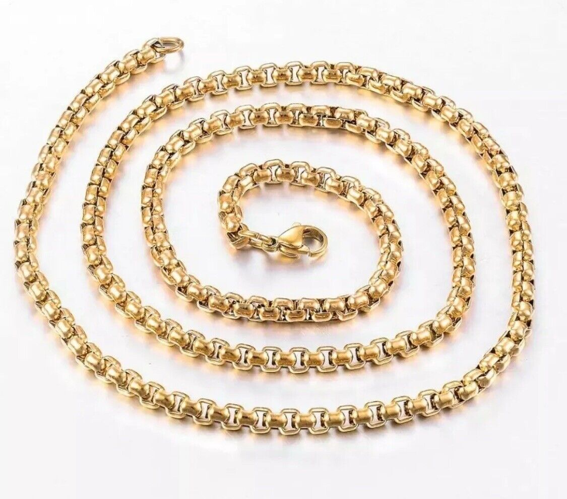 GENUINE Stainless Steel Gold 5mm Round Box Unisex Chain Necklace Men Women
