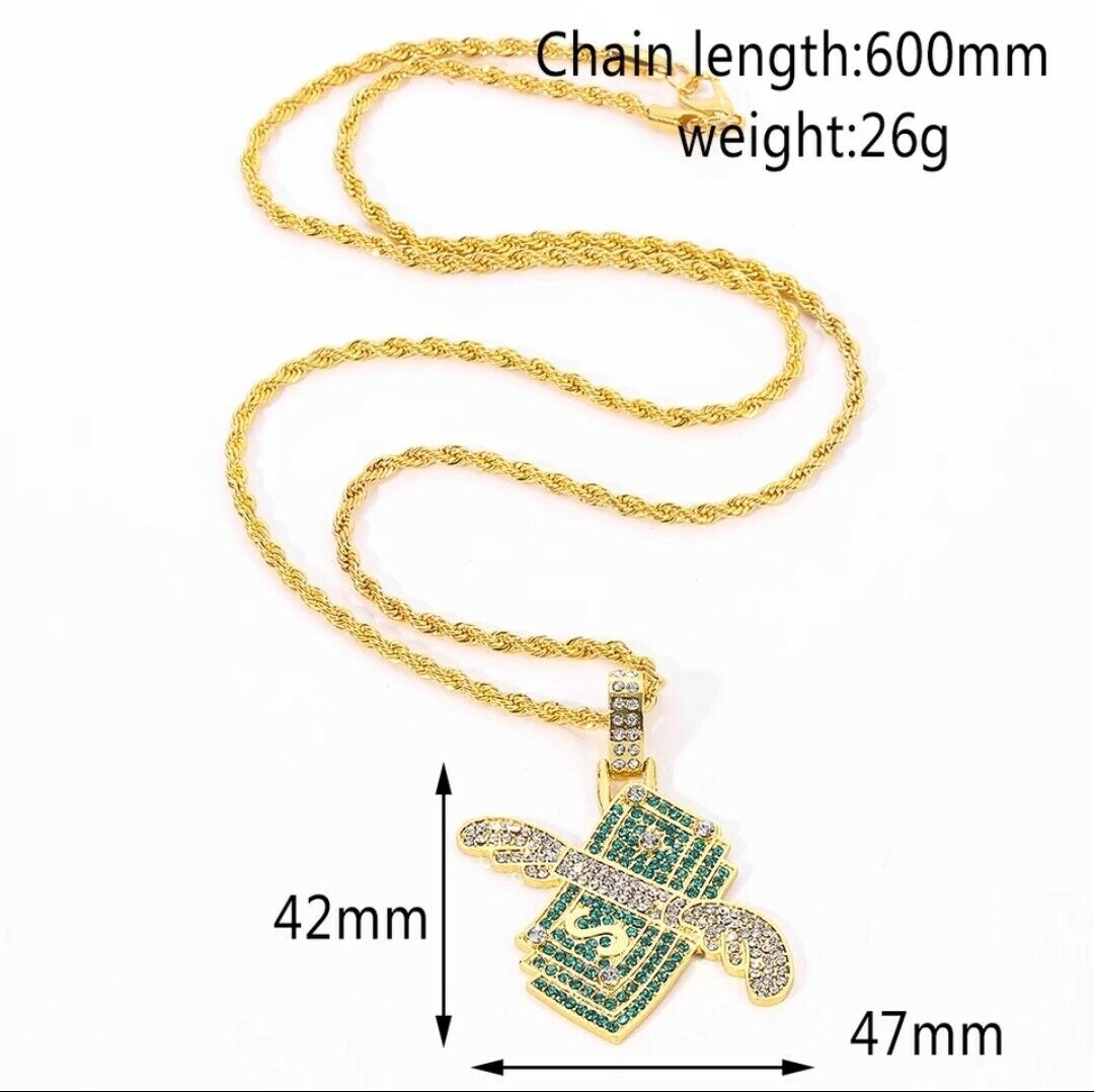 Hip-Hop Dollar Sign Necklace Money Pendant Chain Silver Jewellery Rapper Bling
