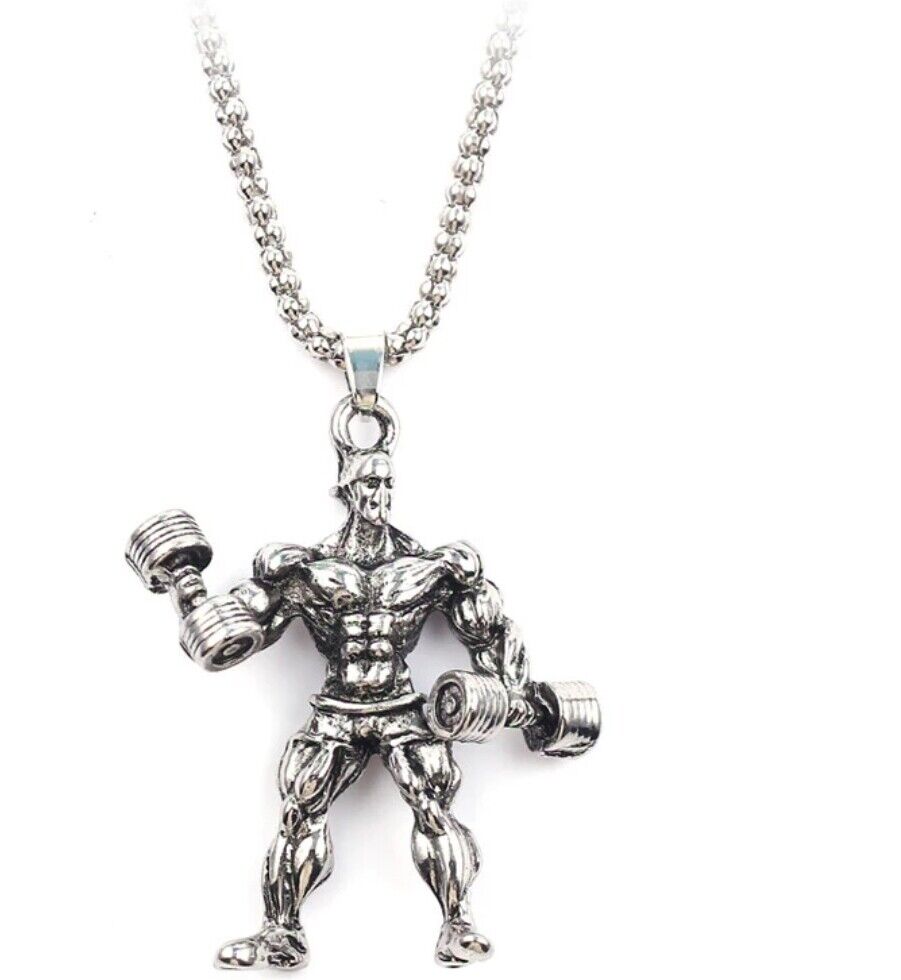 Men Silver Necklace Gothic Skull Bodybuilding Weight Gold Pendant Necklace