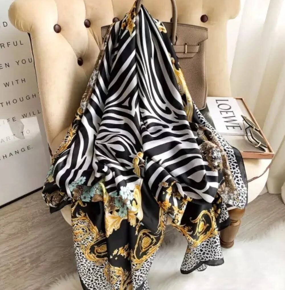 Fashion Women Square Shawl Satin Silk Floral Printed Head Neck Scarf 180x90 UK