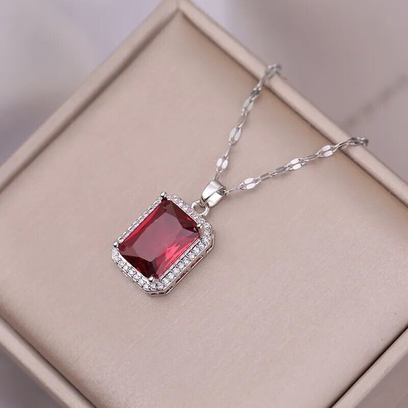 Silver Crystal Rhinestone Necklace Pendant Ring And Earrings Red Set UK