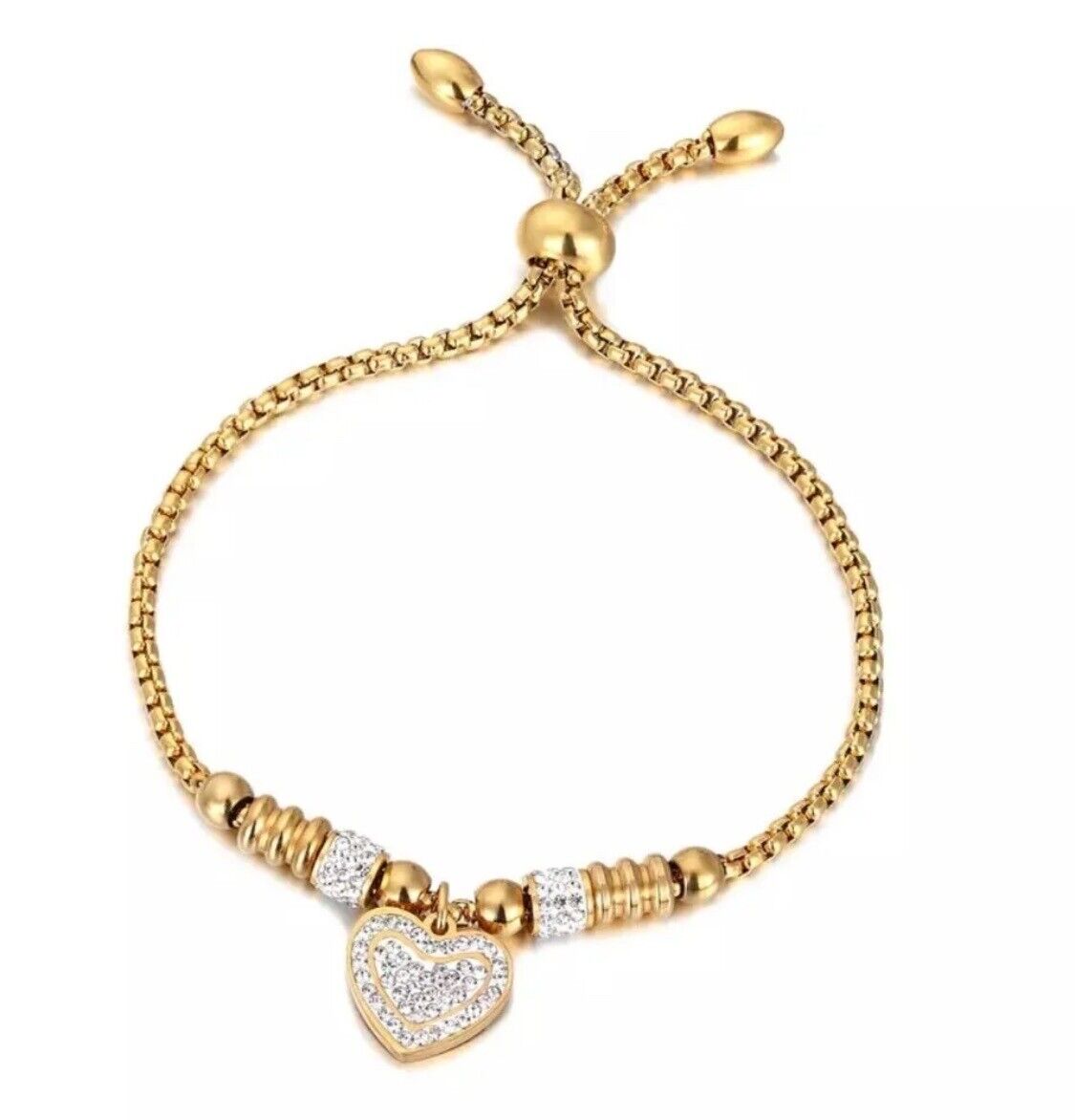 Gold - Beautiful Heart Charm Bracelet 925 Sterling Silver Women Girls Jewelry