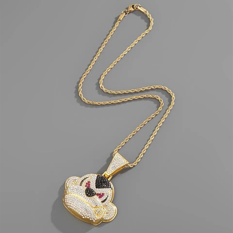 Iced out Cubic Zirconia Pitbull Pendant Necklace Hip Hop Fashion Unisex Necklace