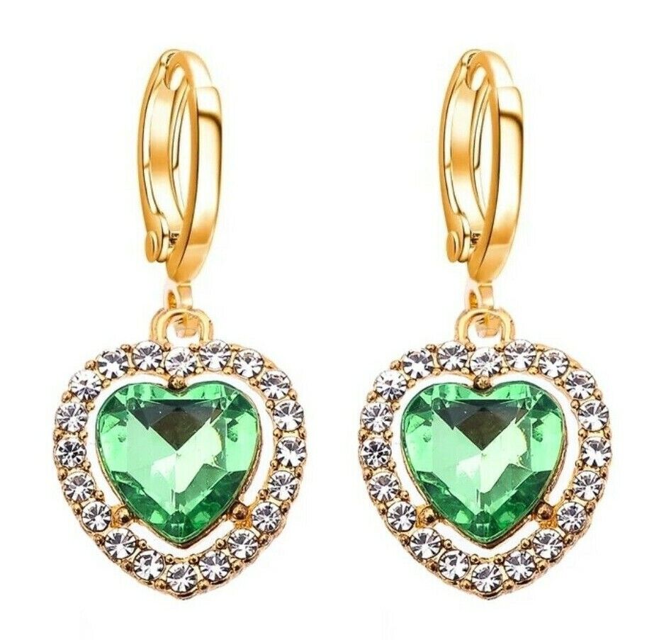 Heart Shape Drop Earrings Gold Plated Cubic Zirconia CZ Valentine Gift for Women