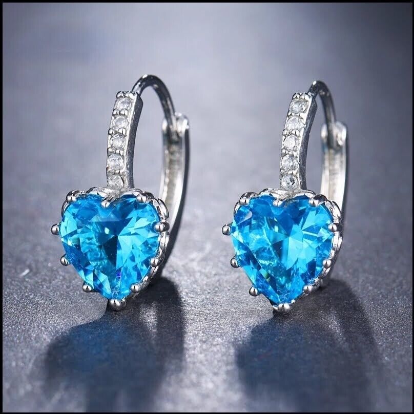 Women Earrings 14K Gold Plated Heart Shaped Cubic Zirconia CZ 925 Drop Earrings