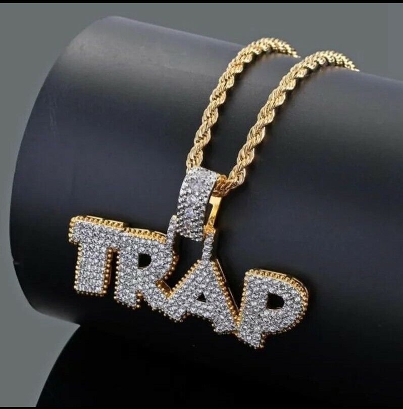 🇬🇧 TRAP Pendant Chain Gold Necklace Iced Out Jewellery shiny DIAMOND 2022