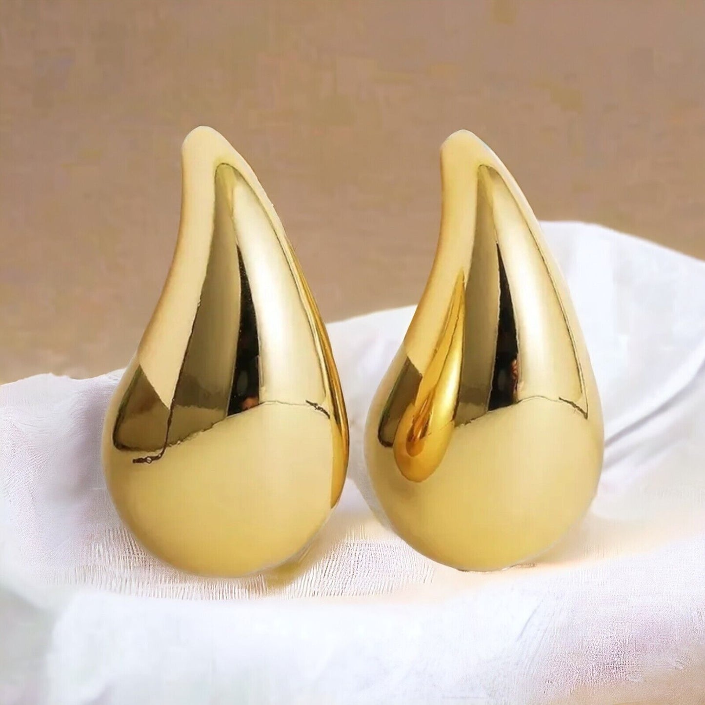 Latest Gold Asymmetrical Half Moon Tear Drop Chunky Gold Hoop Hook Earrings