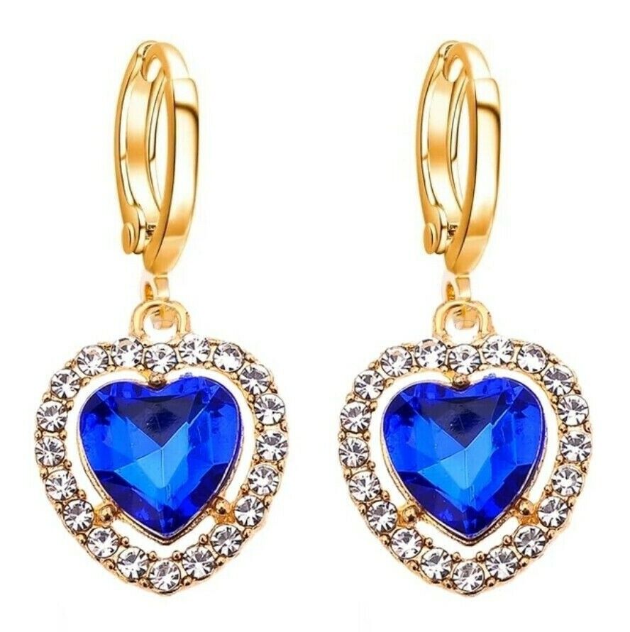 Heart Shape Drop Earrings Gold Plated Cubic Zirconia CZ Valentine Gift for Women