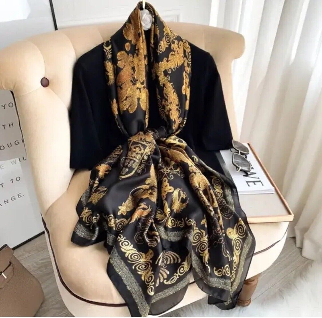 BEAUTIFUL FAUX SILK SCARF LONG SCARF, SOFT PLAID SCARF SILK FEEL LUXE SARONG