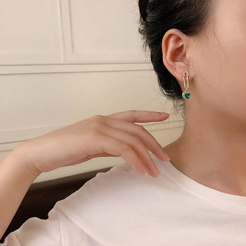 Punk Safety Pin Gold Stud Earrings Rhinestone Geometric Stylish Earrings Women