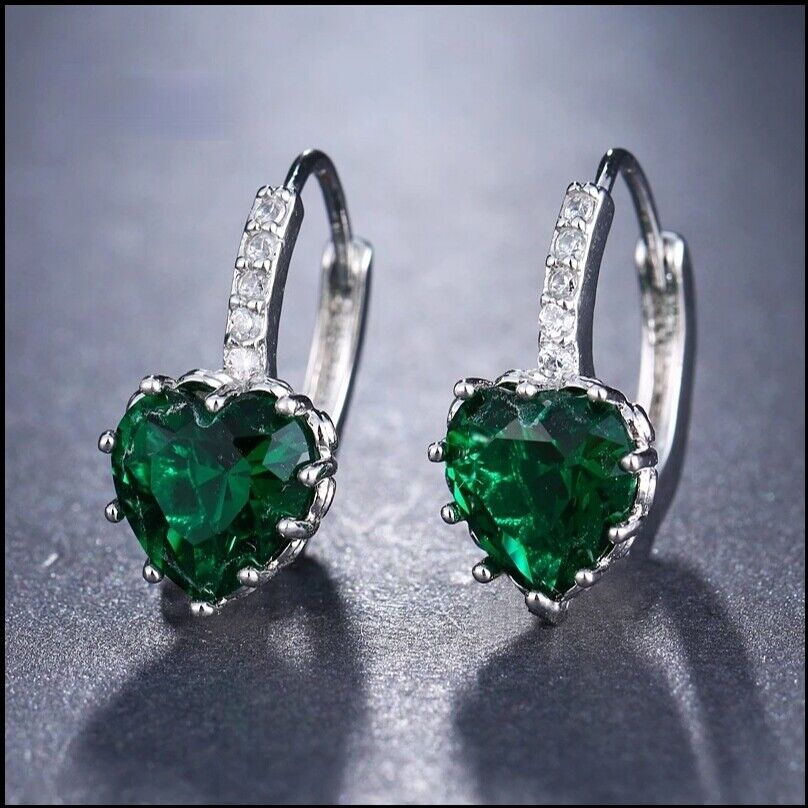 Women Earrings 14K Gold Plated Heart Shaped Cubic Zirconia CZ 925 Drop Earrings