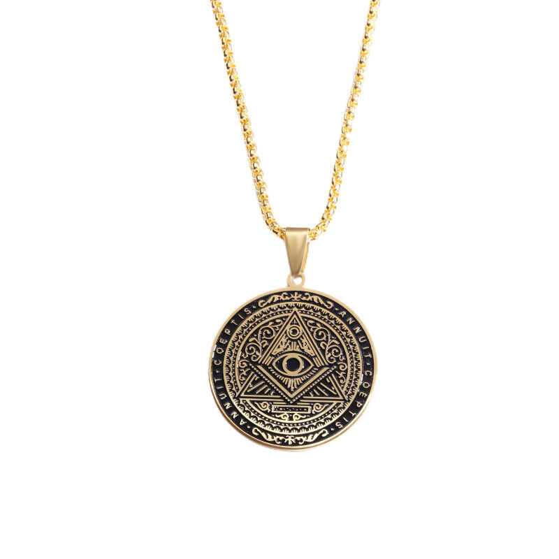 Classic Masonic Pyramid All Seeing Eye Pendant Stainless Steel Medal Necklace