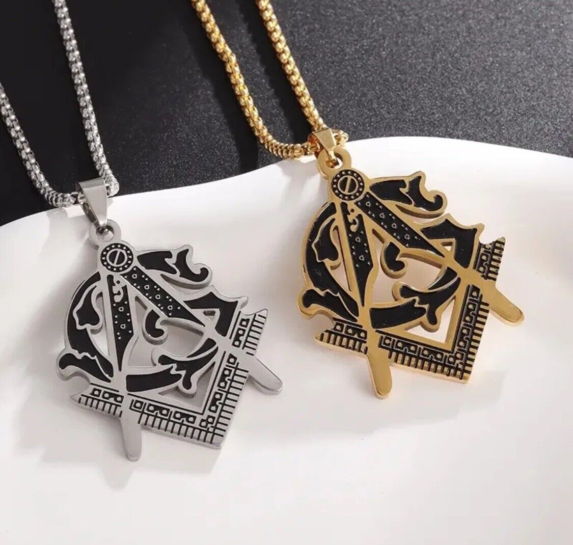 Classic Masonic Pyramid Masonic Stainless Steel Medal Compass Freemason Necklace
