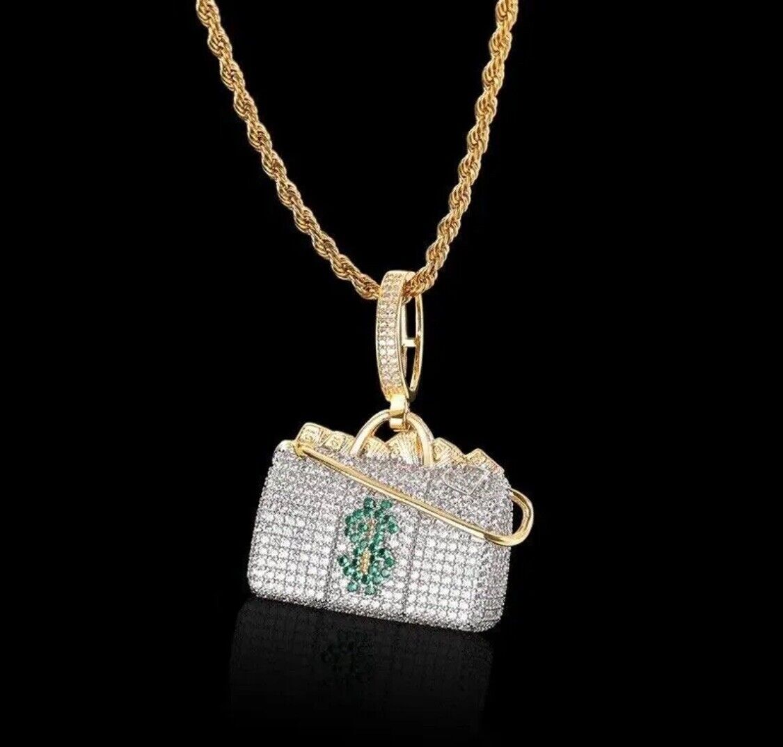 GOLD Hip Hop Dollar Necklace Rapper Bling Necklace Pendant Fashion Jewellery
