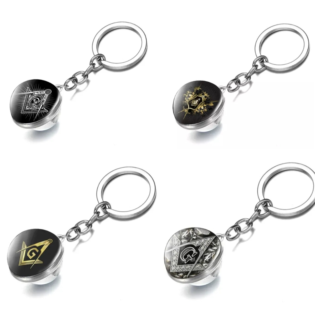 Masonic All Seeing Eye Pendant Keyring Freemason Style Square and Compass