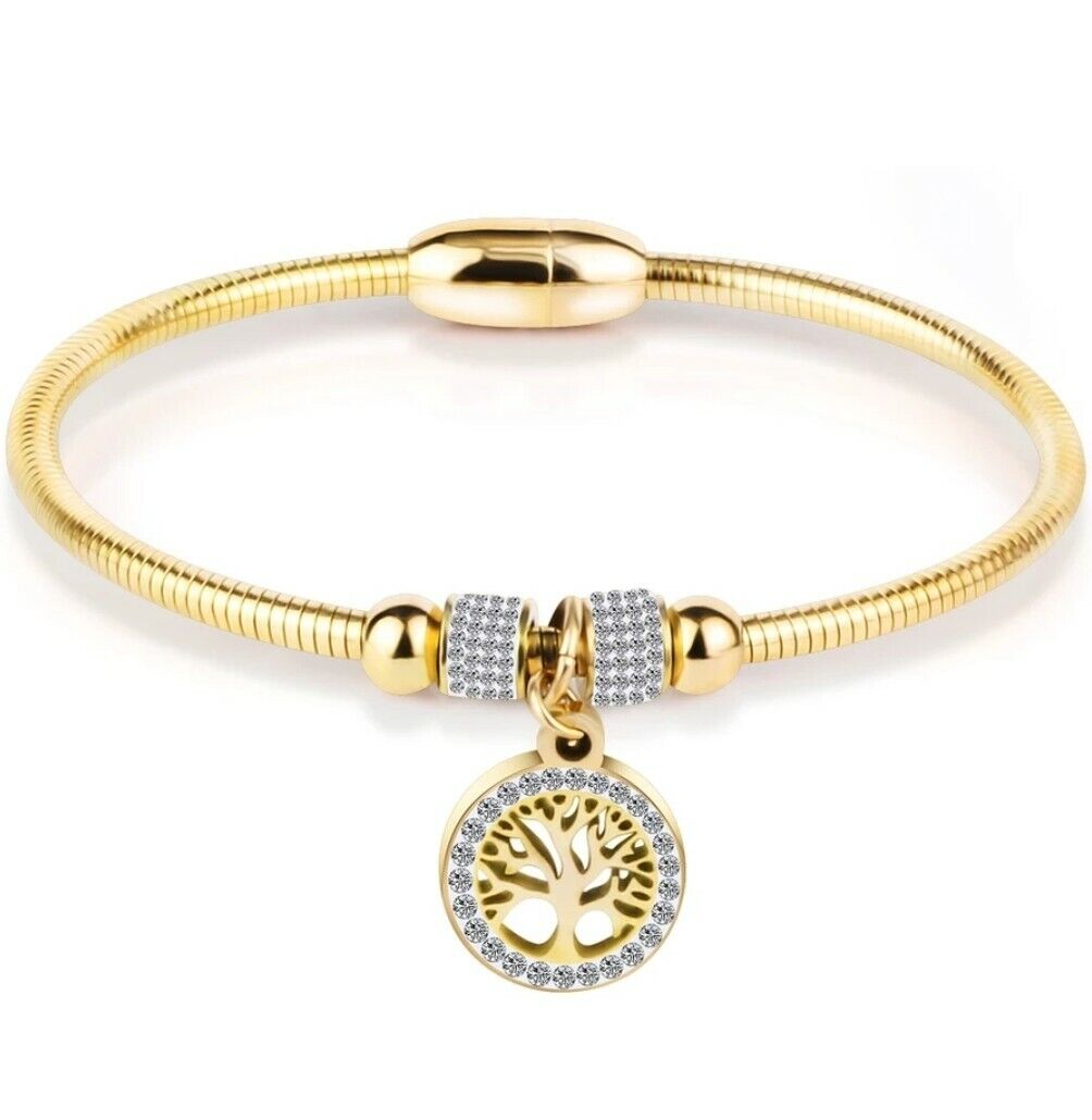 New Bracelet Four Leaf Clover Tree of Life Bracelet Gift Stainless Steel No Fade