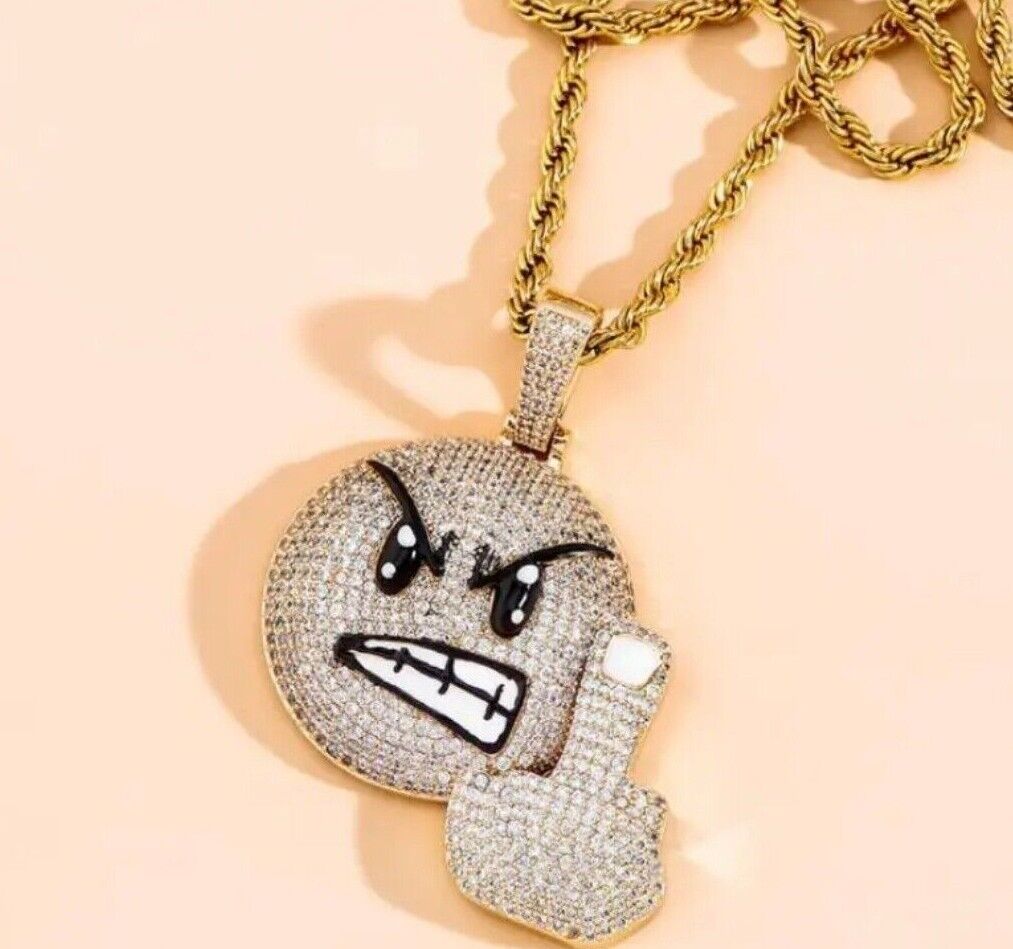 LOL Laughing Emoji Snapchat CZ Pendant Chain Necklace Iced Out Bling Jewellery