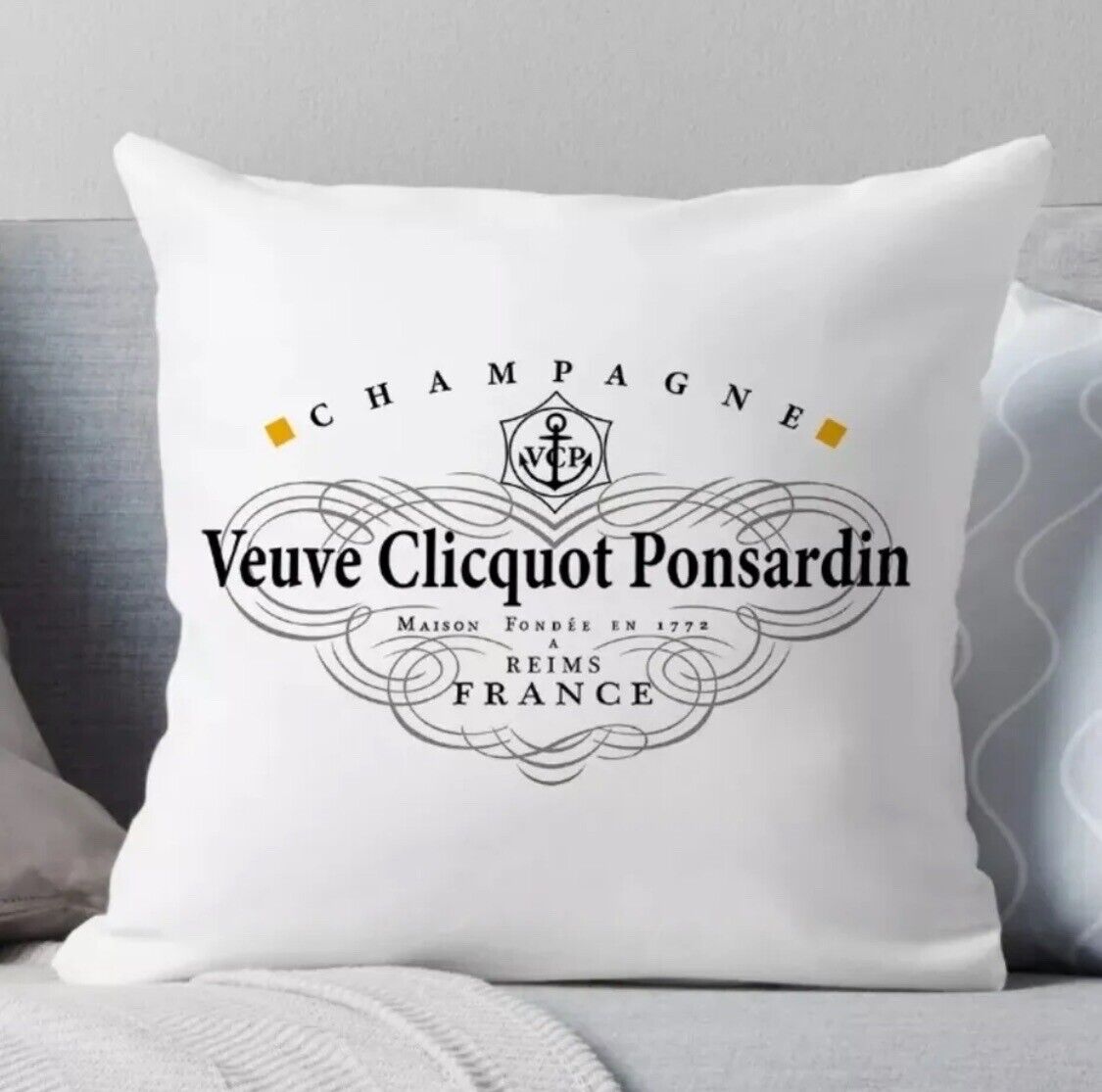 Beautiful & Elegant Nordic Veuve Champagne Cushion Cover Pillow Case Decor White