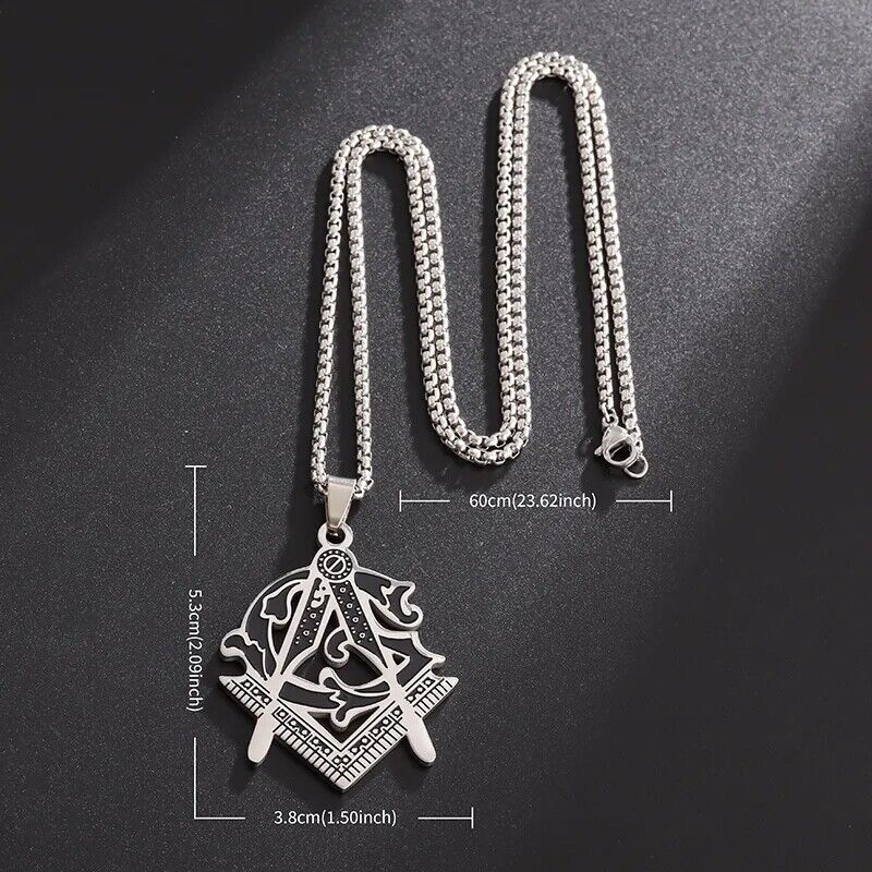Classic Masonic Pyramid Masonic Stainless Steel Medal Compass Freemason Necklace