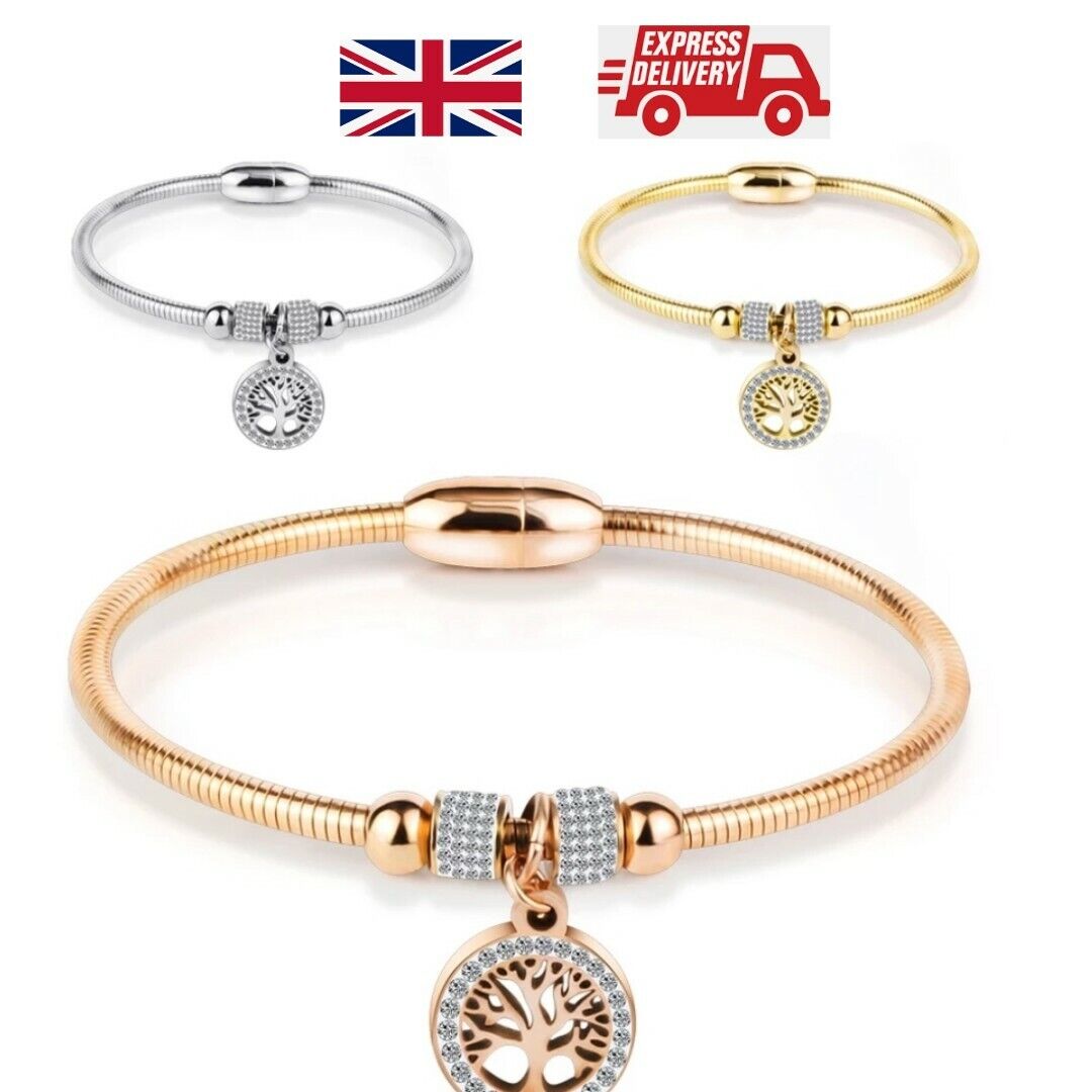 New Bracelet Four Leaf Clover Tree of Life Bracelet Gift Stainless Steel No Fade