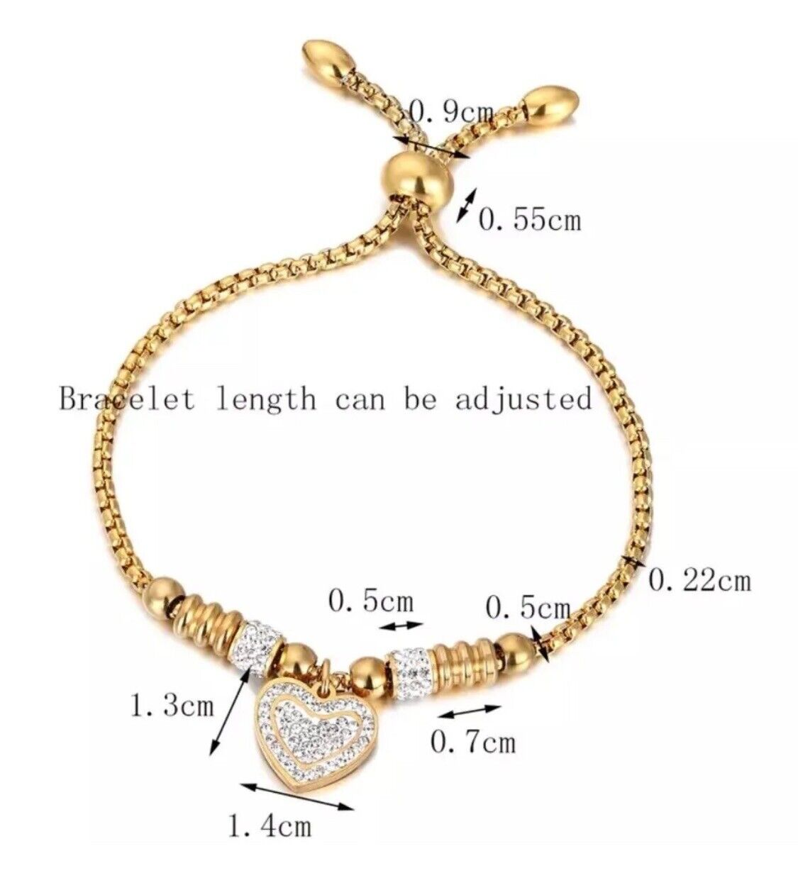 Gold - Beautiful Heart Charm Bracelet 925 Sterling Silver Women Girls Jewelry