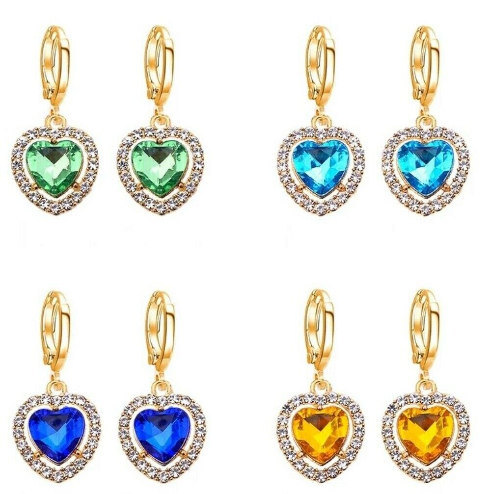 Heart Shape Drop Earrings Gold Plated Cubic Zirconia CZ Valentine Gift for Women