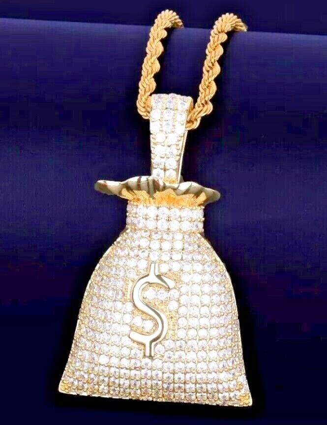 Dollar Sign Money Bag Necklace Jewelry Silver Gold Pendant Chain Rapper Chain