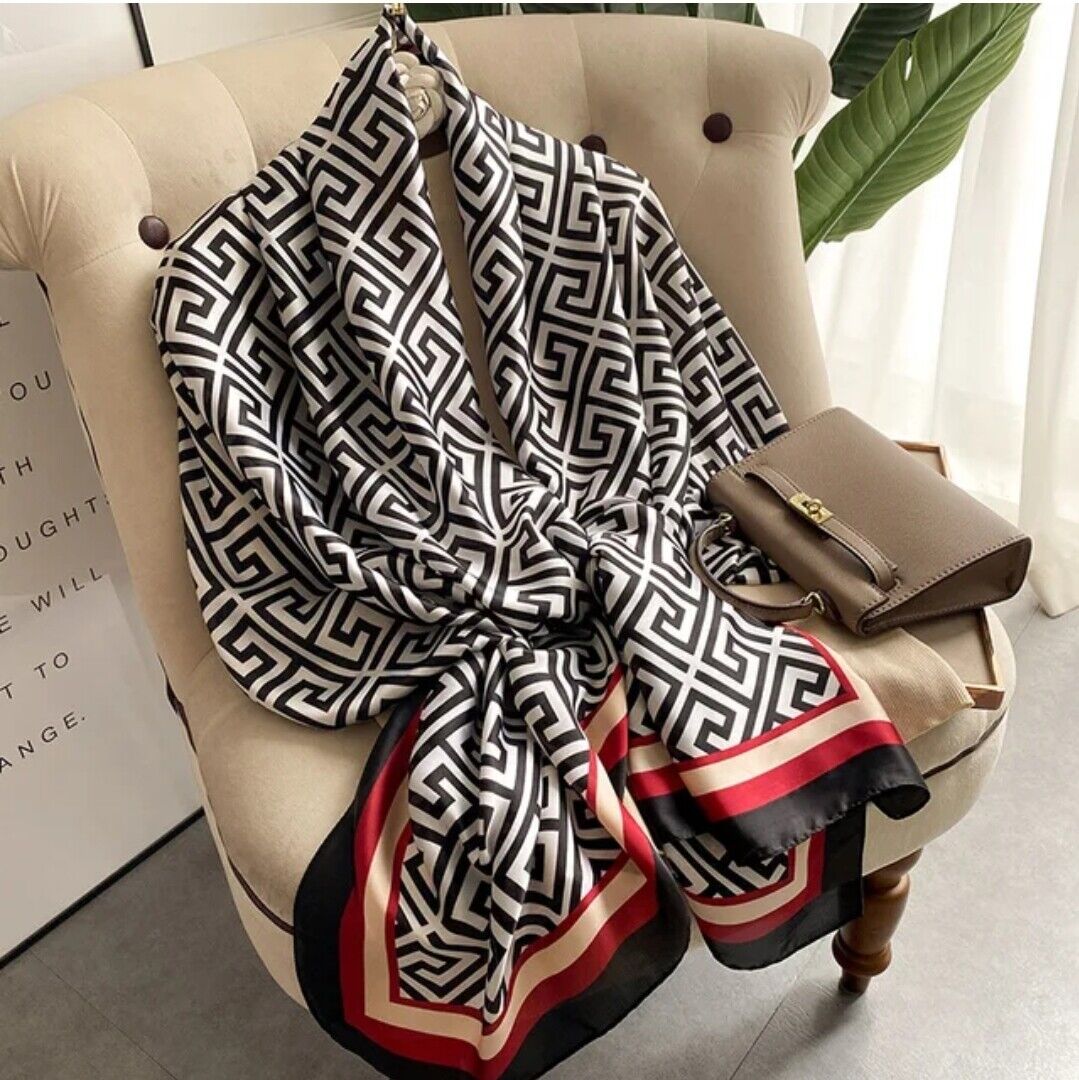 Silk Feel Scarf Baroque Silk Long Large Beach Shawl Head Wrap Hijab Bonnet