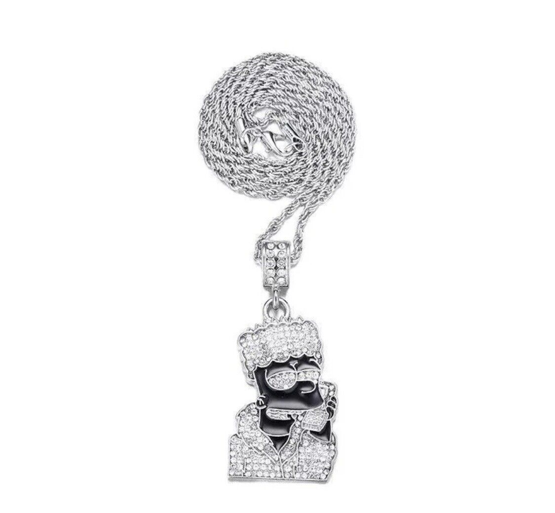 Bart Simpson Necklace + Pendant Iced out Hip Hop Trendy Fashion Jewellry Unisex