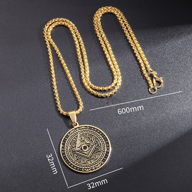 Classic Masonic Pyramid All Seeing Eye Pendant Stainless Steel Medal Necklace