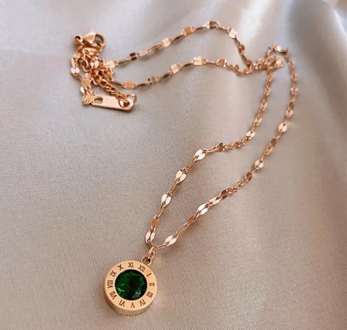 Gold & Emerald Set Of Dark Green Jewellery 4mm CZ Necklace & Bracelet Xmas Gift