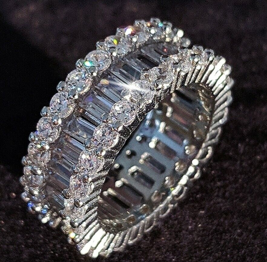 Engagement Ring Eternity Baguette Sterling Silver 925 Bridal CZ Stacking Ring 💍