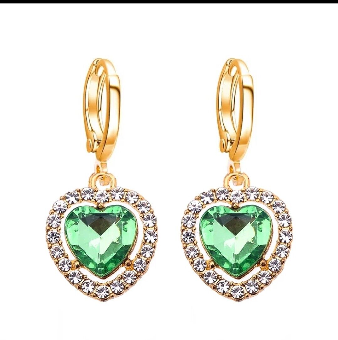 Heart Shape Drop Earrings Gold Plated Cubic Zirconia CZ Valentine Gift for Women