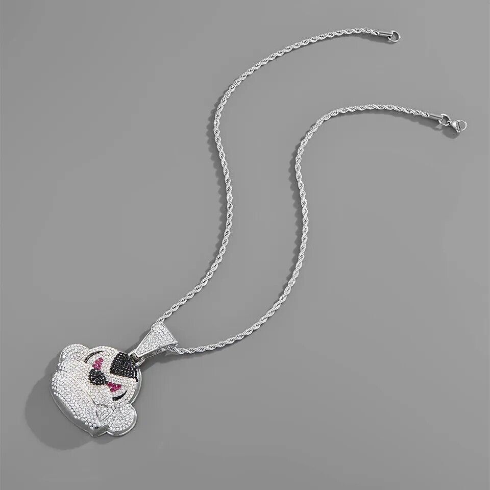 Iced out Cubic Zirconia Pitbull Pendant Necklace Hip Hop Fashion Unisex Necklace