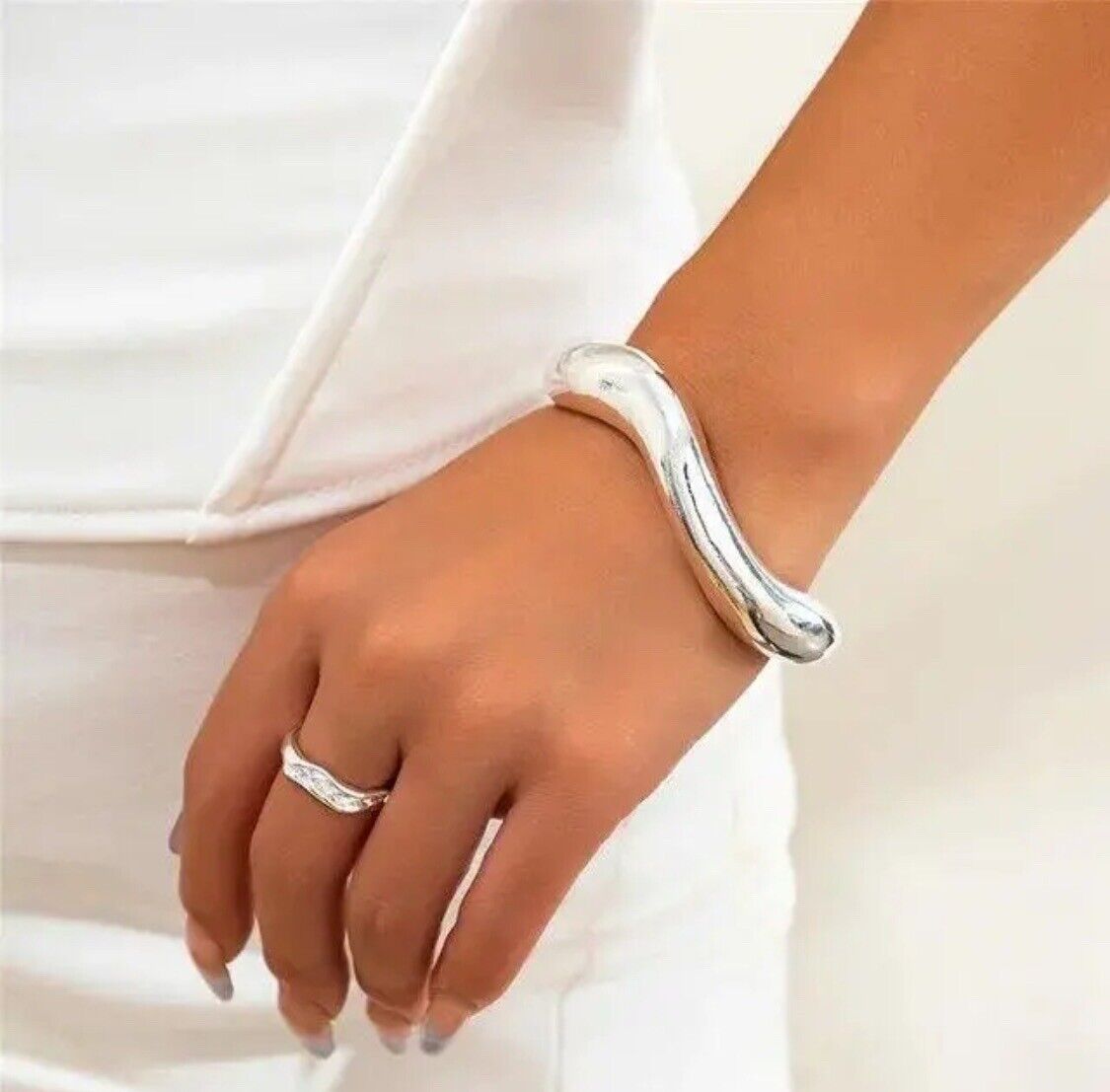 2-Piece Chunky Metal Torque Necklace and Open Cuff Bangle Set, Punk & Steampunk