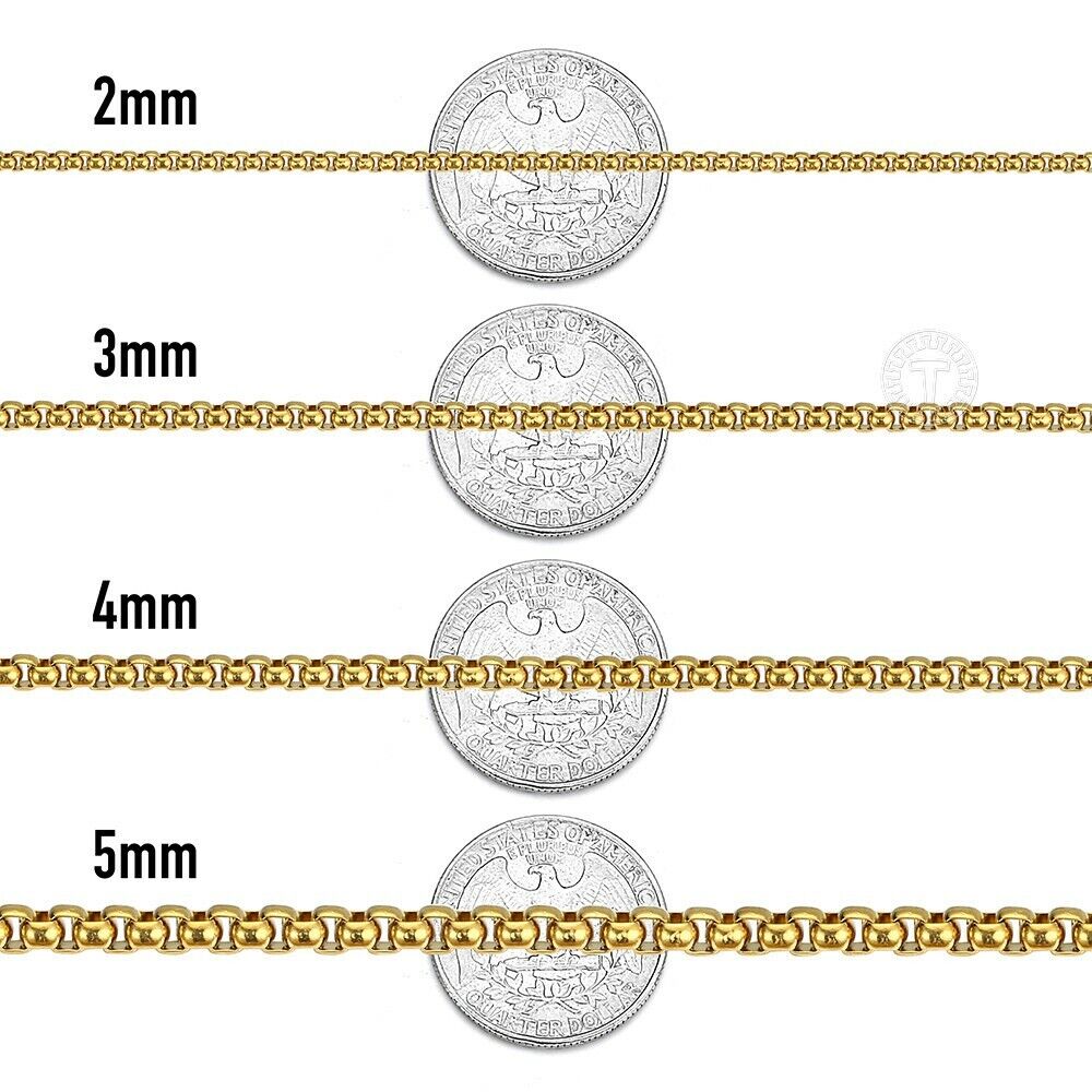 GENUINE Stainless Steel Gold 5mm Round Box Chain 20 Inch Necklace