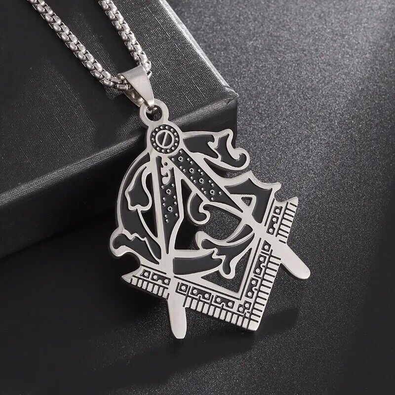 Classic Masonic Pyramid Masonic Stainless Steel Medal Compass Freemason Necklace
